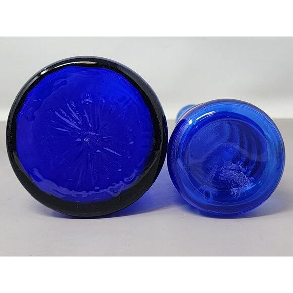 Vintage Cobalt Blue Glass Vase Set Decorative Ribbed & Cone Shapes Home‎ Décor - Picture 4 of 9